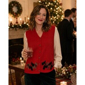 Vtg Marisa Christina Christmas Red Scottie Scotty Dog Sweater Vest Large Holiday